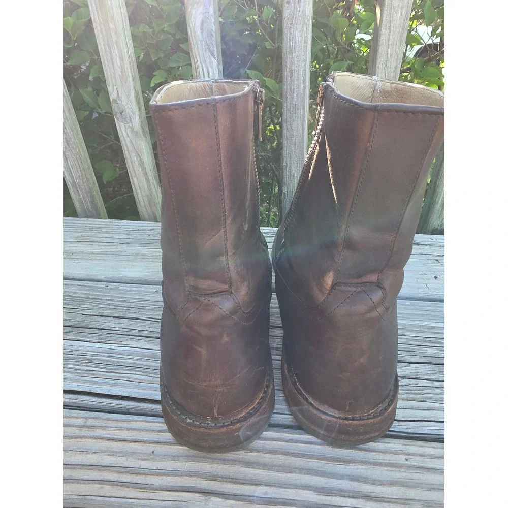 Frye Campus Inside‎ Zip Brown Leather Boots Mens 11.5 D 3487105 Distressed Ankle
